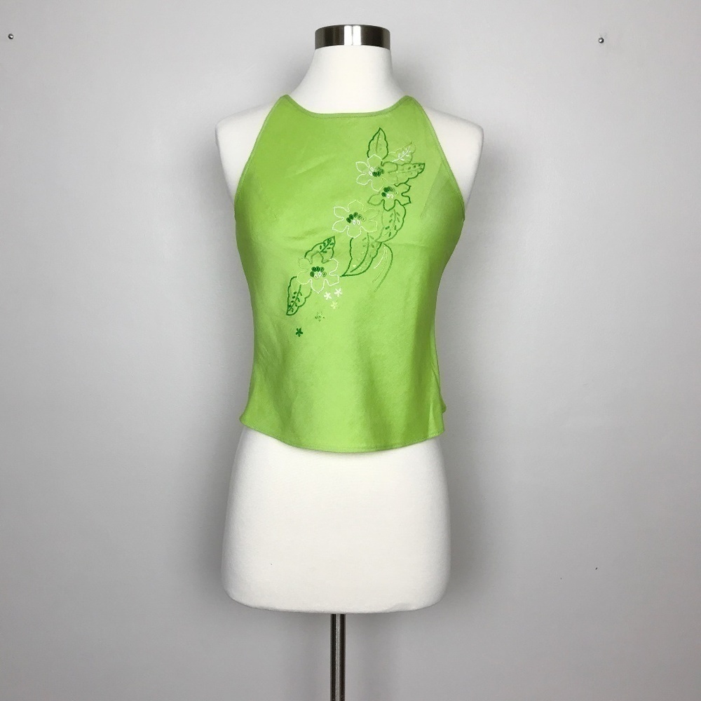 SON Fashion Lime Embroidered Tank Tie Back Size XS - Picture 7 of 8